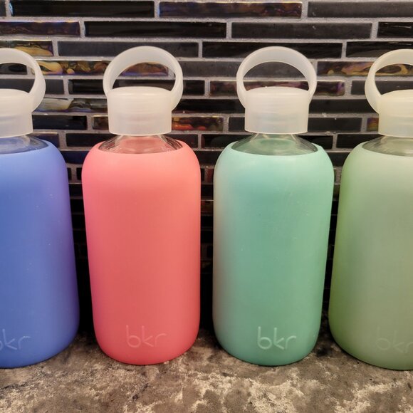 BKR GLASS WATER BOTTLE SET OF (4) HOT PINK BLUE GREEN 16 OZ 500ML YOGA WORKOUT - Picture 2 of 13